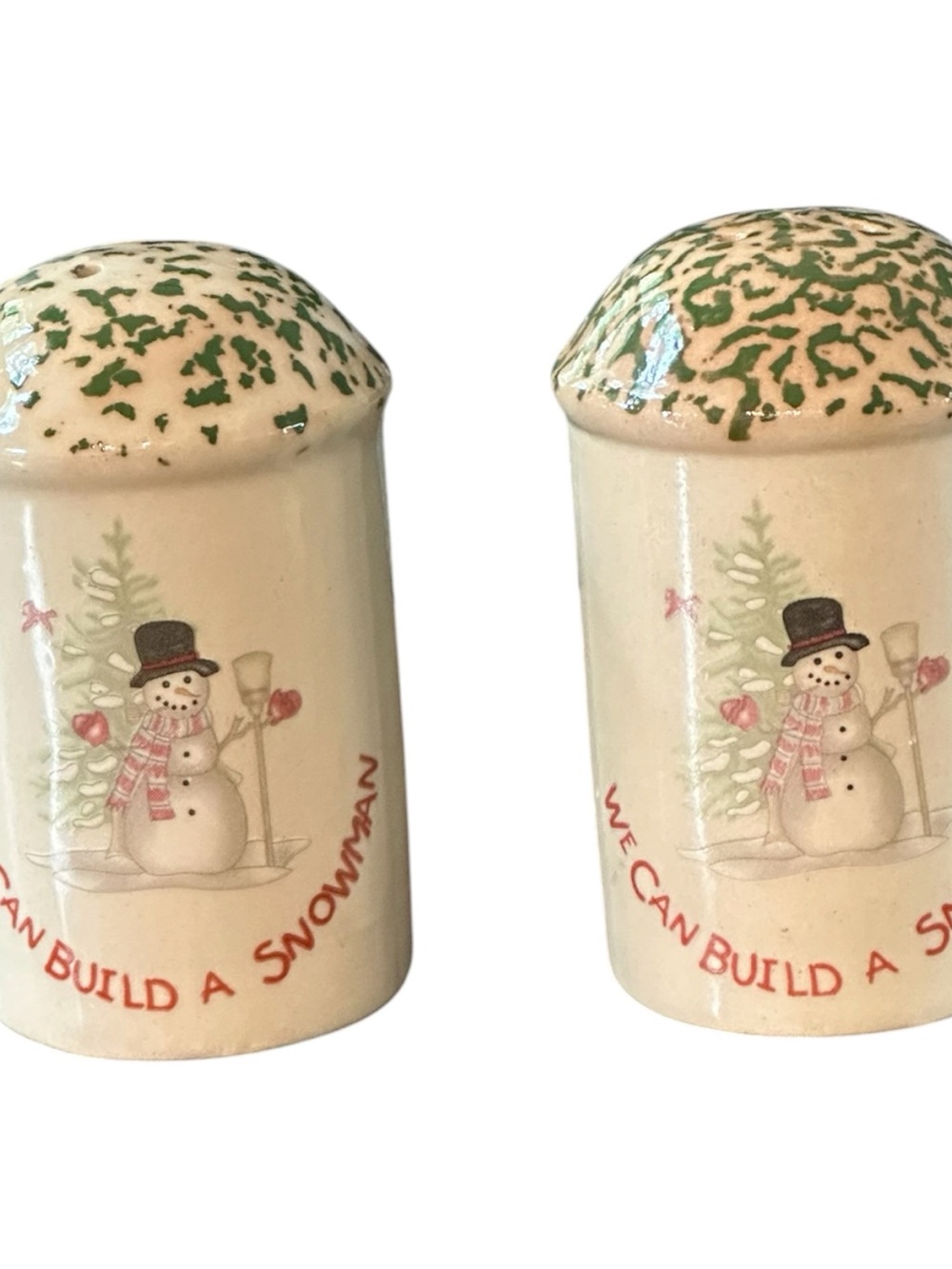 Cream and Green Snowman Salt & Pepper Shakers